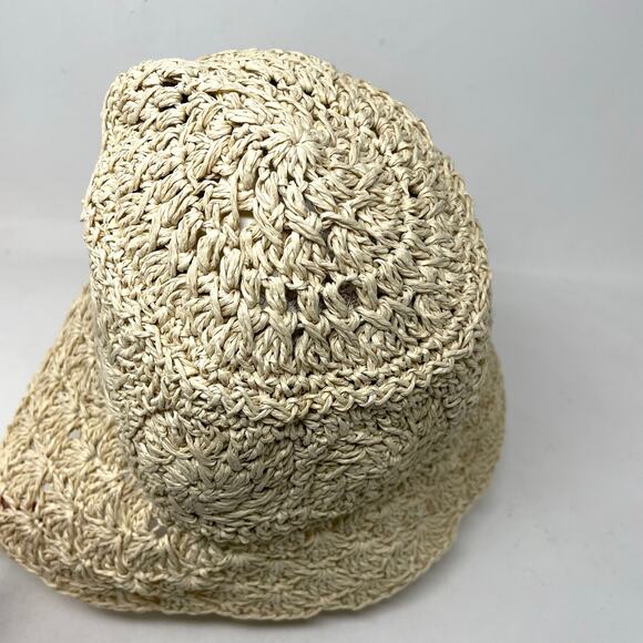 Urban Outfitters UO Natural Crochet Woven Floral Scalloped Bucket Hat OS New NWT - Picture 8 of 11